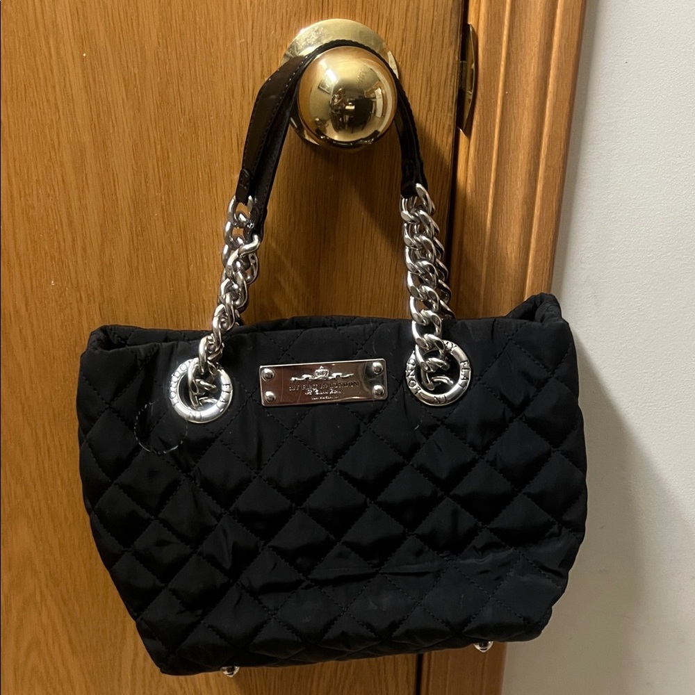 My Flat in London Black Quilted Shoulder Bag with Silver Chain